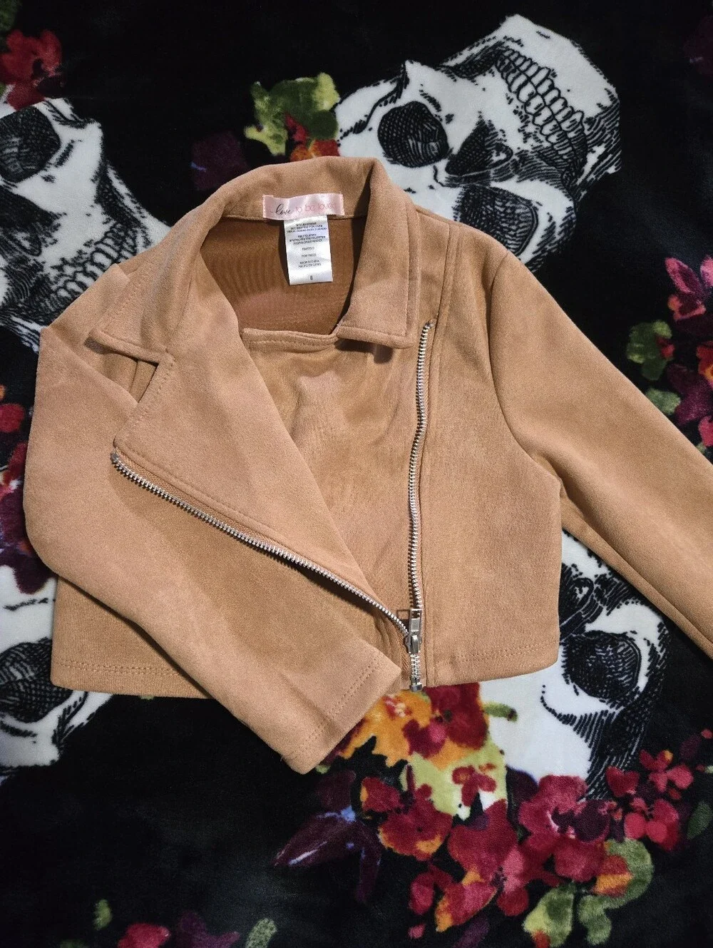 Girls' Faux Suede Moto Jacket - Tan